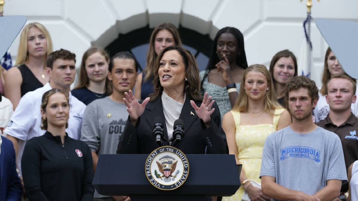 Vice President Kamala Harris has spoken at the White House with athletes. (AP PHOTO)