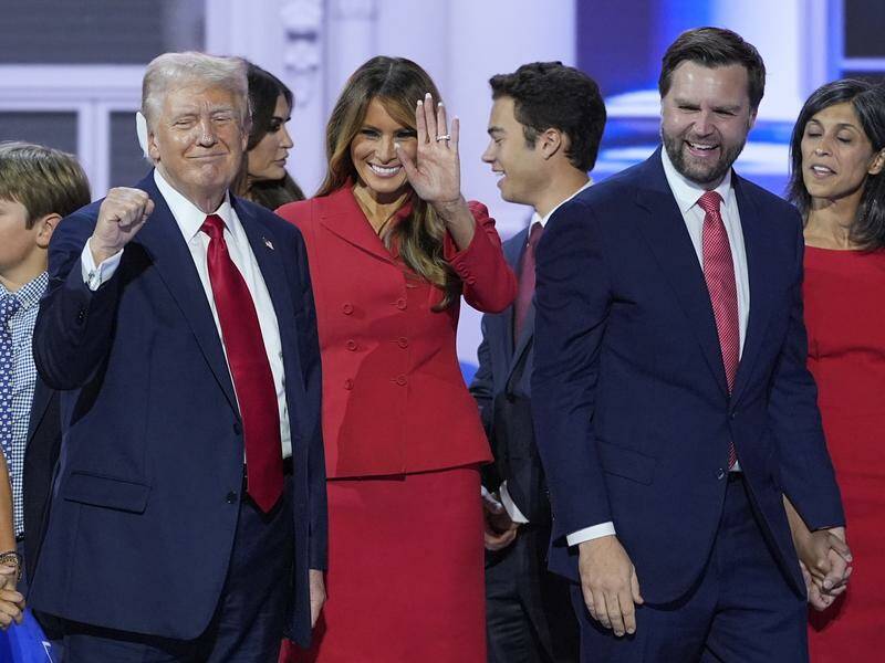 After his speech, Donald Trump was joined by his family and that of his running mate JD Vance. Photo: AP PHOTO
