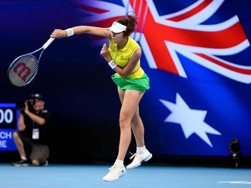 Ajla Tomljanovic squandered two match points, losing to Angelique Kerber at the United Cup. (Steven Markham/AAP PHOTOS)