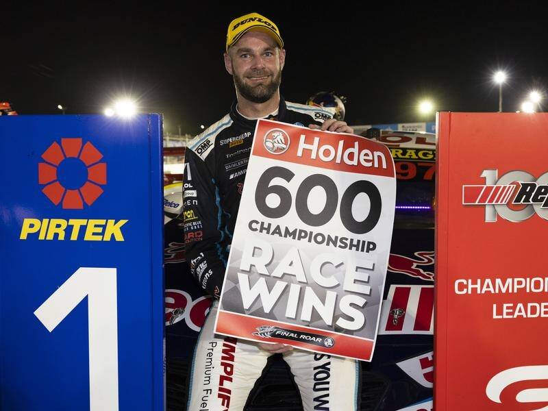 Shane van Gisbergen celebrates his seventh win in 2022 and Holden's 600th in Supercars.