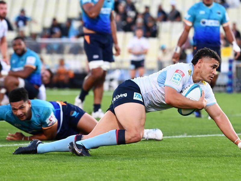Izaia Perese scored one of the Waratahs' four tries in the win over Moana Pasifika in Auckland.