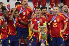 Captain Alvaro Morata holds the trophy after Spain's Euro 2024 final triumph over England in Berlin. (AP PHOTO)