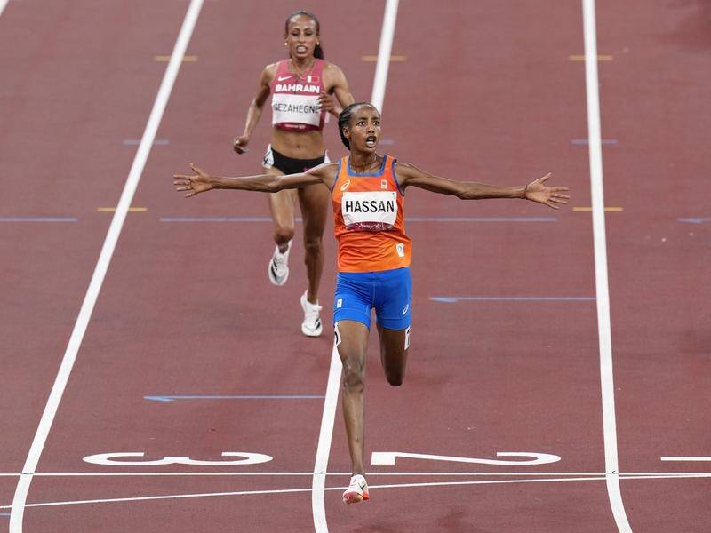 Dutch runner Sifan Hassan wins the women's 10000m at the Tokyo Olympics