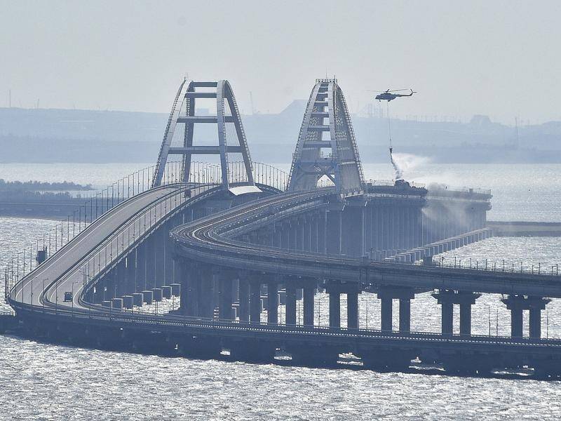 Traffic has been stopped on the Crimean bridge due to an "emergency", Russian officials say. (AP)