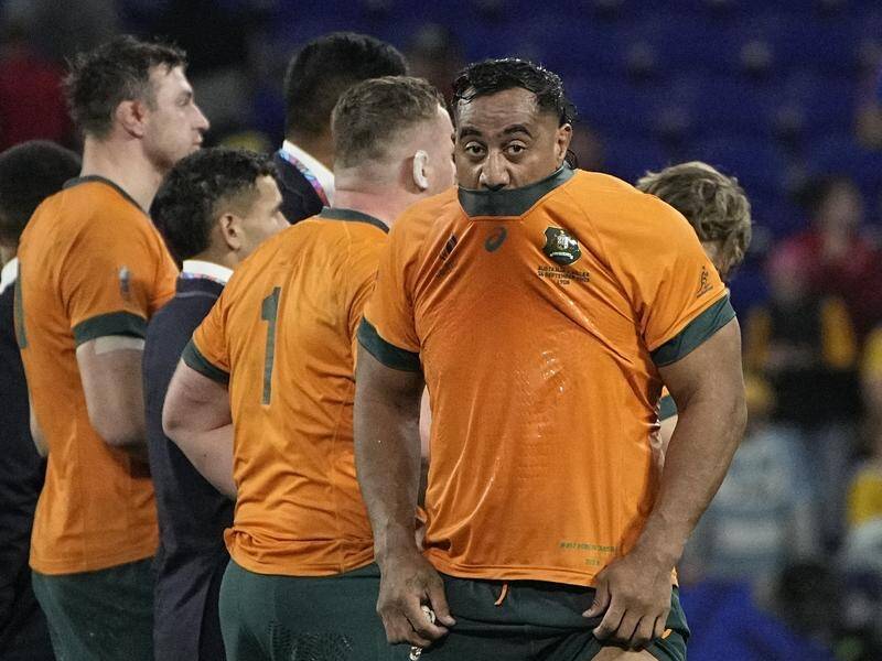 The shattered Wallabies reflect on their 40-6 loss to Wales at the World Cup.. (AP PHOTO)
