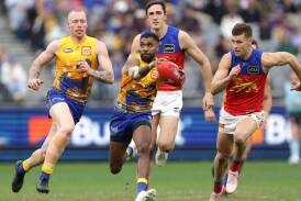 West Coast Eagles' Liam Ryan runs the ball during last weekend's defeat by Brisbane Lions in Perth. Photo: Richard Wainwright/AAP PHOTOS