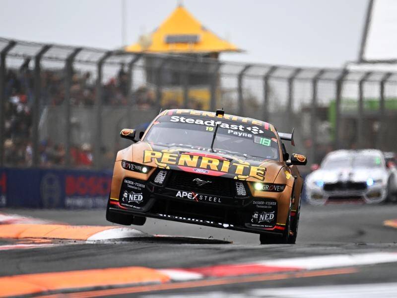 Rising star Matthew Payne has celebrated his first Supercars victory, taking out the Adelaide 500, (Dave Hunt/AAP PHOTOS)