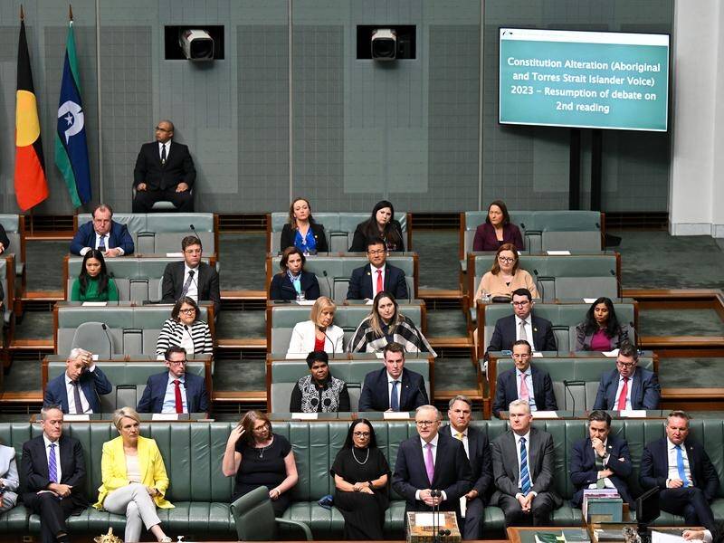 A Newspoll survey shows 46 per cent of Australians want an Indigenous voice to parliament. (Lukas Coch/AAP PHOTOS)