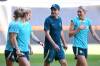 Head coach Tony Gustavsson (centre) during a Matildas training session earlier this year. (James Ross/AAP PHOTOS)