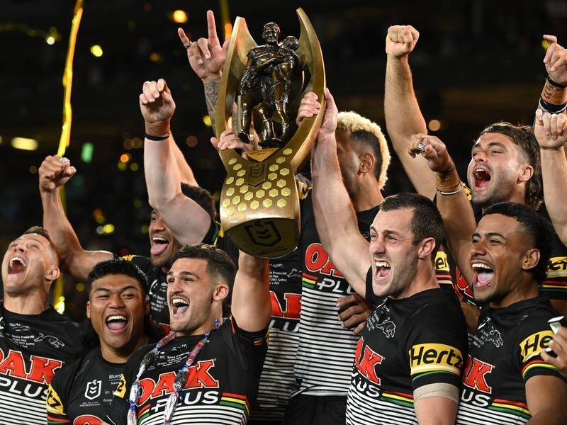 Penrith have successfully defended their NRL title by beating Parramatta by 16 points in Sydney. (Dean Lewins/AAP PHOTOS)
