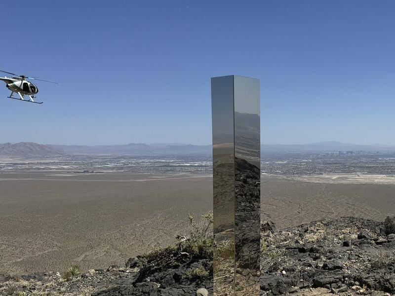 Authorities say they do not know how a monolith turned up in the Desert National Wildlife Refuge. (AP PHOTO)
