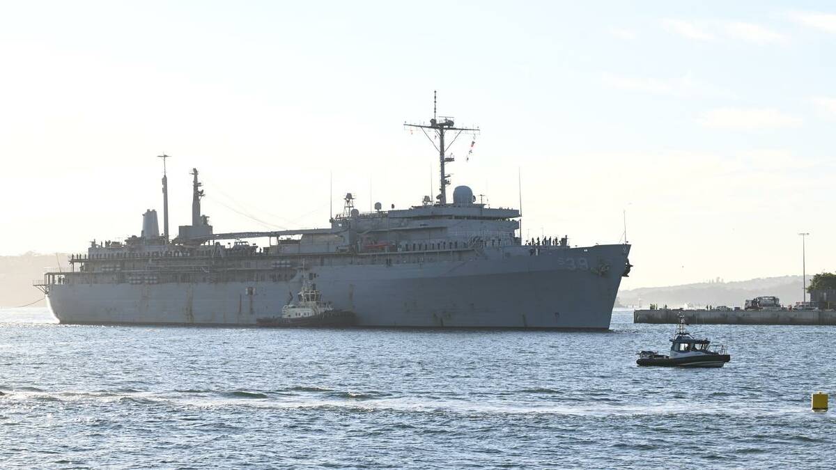 The USS Emory S. Land functions as a self-contained town and visited Sydney in June. (Dean Lewins/AAP PHOTOS)