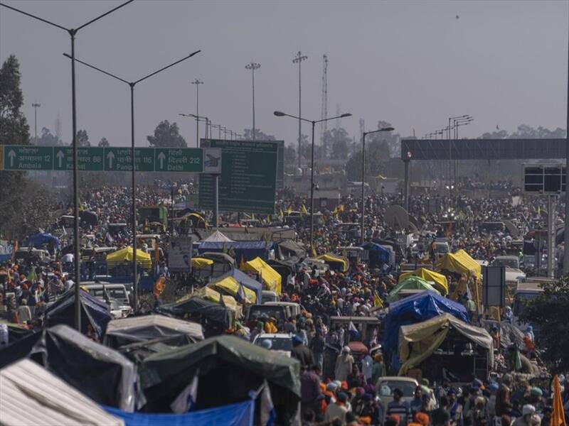 Tens of thousands of Indian farmers have been camping out some 200km from the capital. (AP PHOTO)