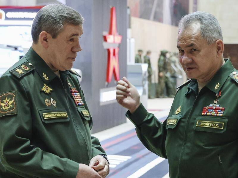 Top Russian defence figures Sergei Shoigu and Valery Gerasimov are wanted for war crimes. (AP PHOTO)