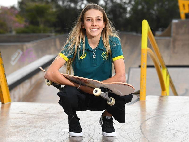 Teenage world champion Chloe Covell is one of Australia's nine Paris Games skateboarders. (Jono Searle/AAP PHOTOS)