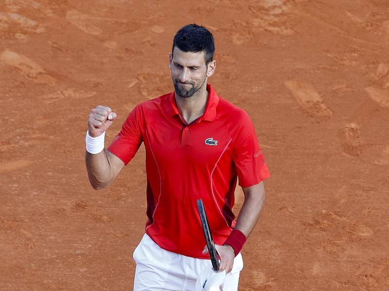 Novak Djokovic celebrates his hard-fought win over Alex de Minaur in the Monte Carlo Masters. (EPA PHOTO)