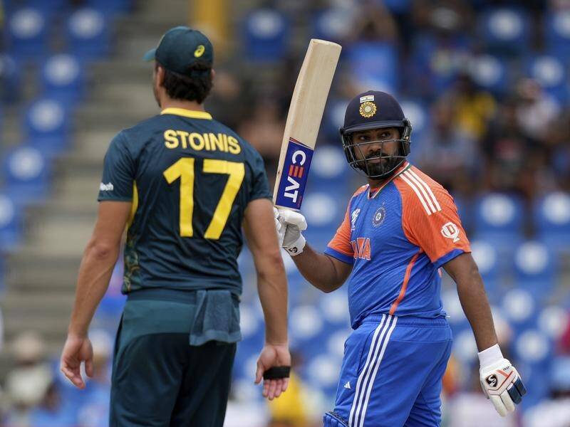 Rohit Sharma has led India masterfully at the T20 World Cup, including with a 92 against Australia. (AP PHOTO)