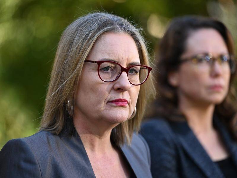 Premier Jacinta Allan and attorney-general Jaclyn Symes at the announcement on Tuesday. (James Ross/AAP PHOTOS)
