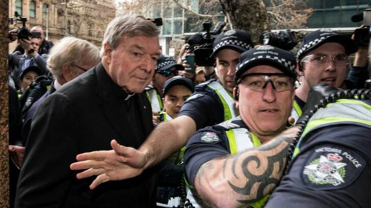 George Pell arrives at Melbourne Magistrates Court in 2017. Picture: Jason South