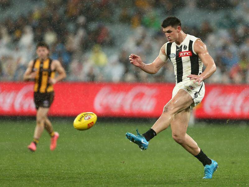 Collingwood's Brayden Maynard has escaped with a fine after clashing with Hawk Jack Ginnivan. Photo: Rob Prezioso/AAP PHOTOS
