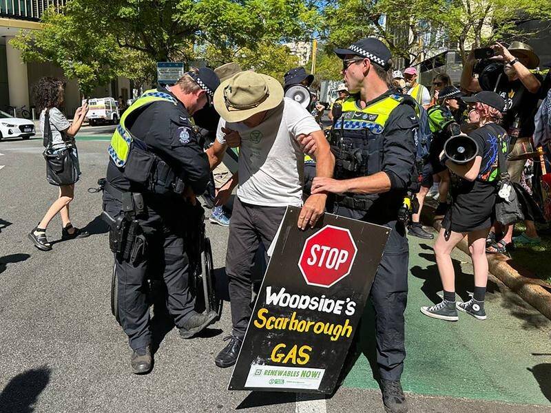 Climate activists have been arrested for allegedly blocking a road outside Woodside's headquarters. (HANDOUT/DISRUPT BURRUP HUB)