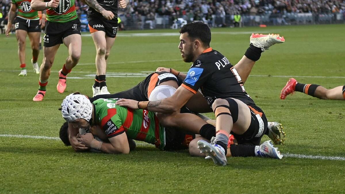 Jye Gray secured the Rabbitohs' win with a try in the 73rd minute. (HANDOUT/NRL PHOTOS)