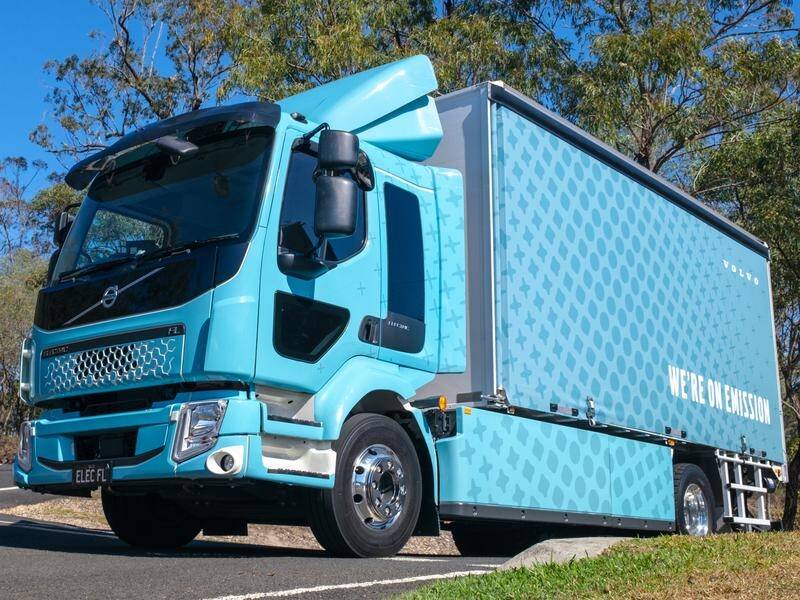 One of Volvo's electric delivery trucks in Brisbane. (Jennifer Dudley-Nicholson/AAP PHOTOS)