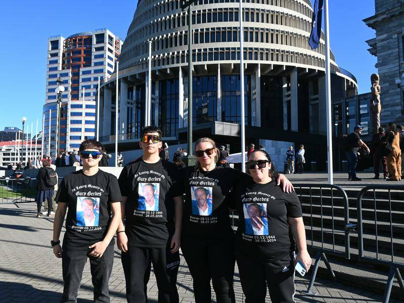 Family members of Gary Gerbes ahead of the release of NZ's royal commission into Abuse in Care. Photo: Ben McKay/AAP PHOTOS