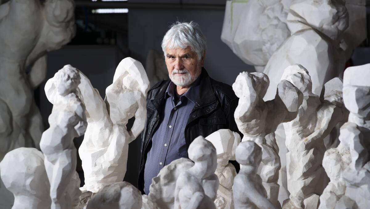 Ante Dabro among the casts of his sculptures. Picture: Keegan Carroll