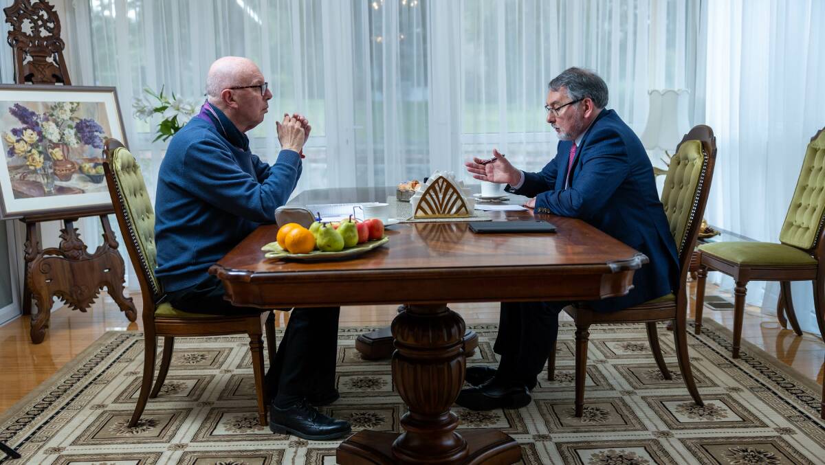 Russian ambassador, Aleksey Pavlovsky talks to Steve Evans. Picture by Gary Ramage 