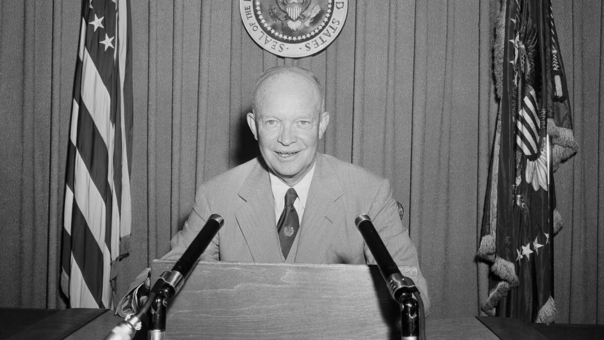 President Eisenhower during a TV address to the American people. Picture: Getty Images