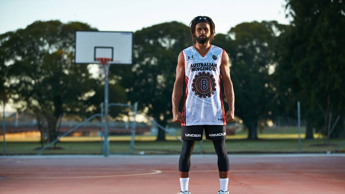 Patty Mills in an Australian Indigenous Basketball All Stars jersey. Picture: Travis Hayto
