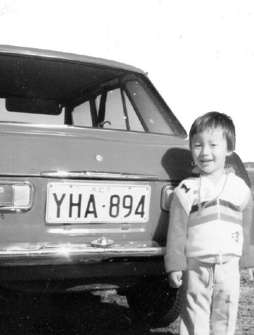 Kim and the family car in 1980. Picture: Supplied