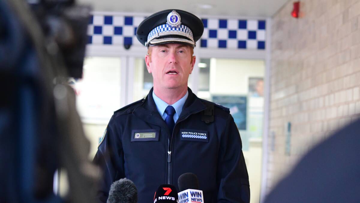 Central West Police District Superintendent Brendan Gorman addressed media on Monday afternoon after a 16-year-old girl was stabbed at Canobolas Rural Technology High School. Picture by Jude Keogh