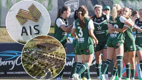 An AIS review has called for Canberra United to be based at the campus instead of the Home of Football in Throsby, inset. Pictures by Keegan Carroll, Sitthixay Ditthavong