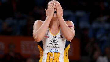 Sunshine Coast Lightning defender Ashleigh Ervin reacts after the controversial defeat. Picture Getty Images