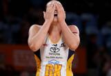 Sunshine Coast Lightning defender Ashleigh Ervin reacts after the controversial defeat. Picture Getty Images