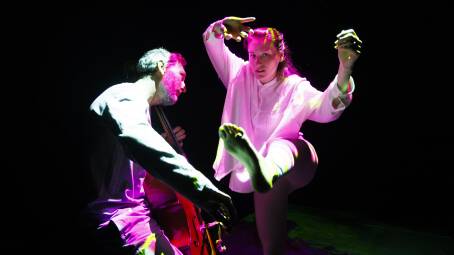 Cellist Alex Voorhoeve and visual artist Nicci Haynes at Canberra's Dance Week program. Picture by Keegan Carroll